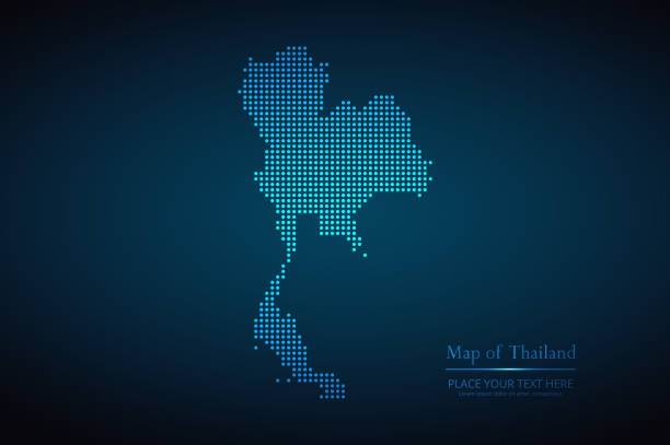 Vector dotted style map of Thailand in dark blue background Vector dotted style map of Thailand in dark blue background design sphere and structure thailand flag round stock illustrations