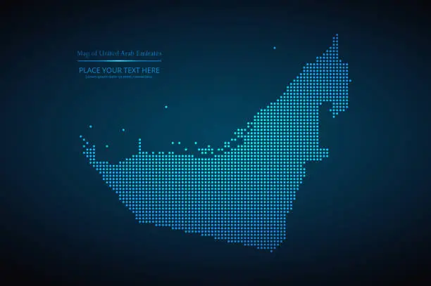 Vector illustration of Vector dotted style map of United Arab Emirates in dark blue background