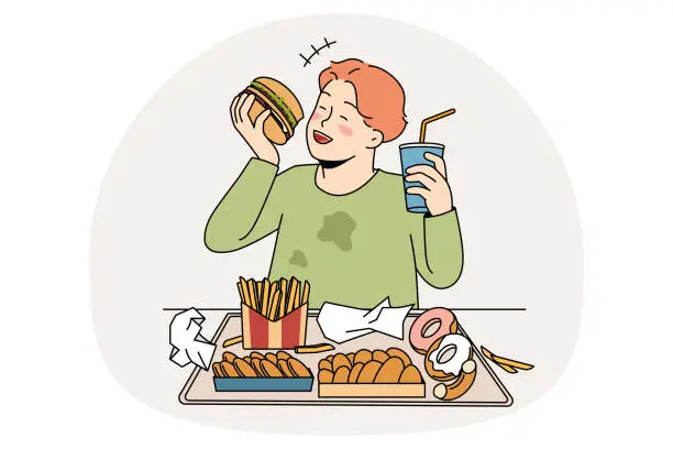 Vector illustration of Unhealthy eating in childhood concept.