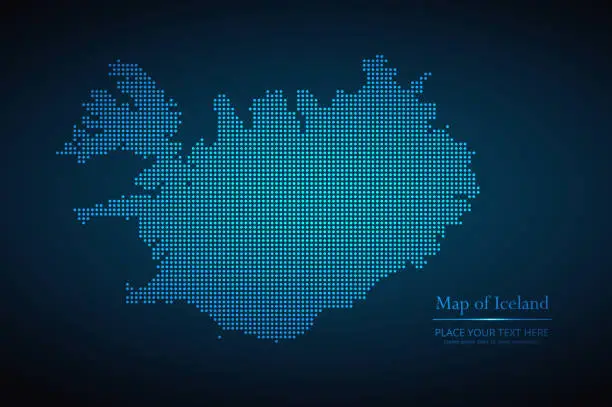 Vector illustration of Vector dotted style map of Iceland in dark blue background