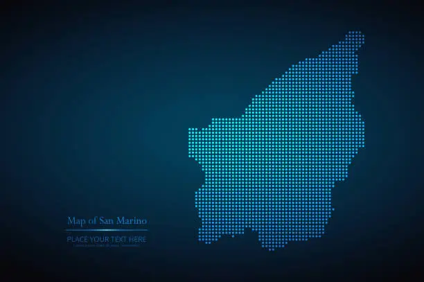 Vector illustration of Vector dotted style map of San Marino in dark blue background