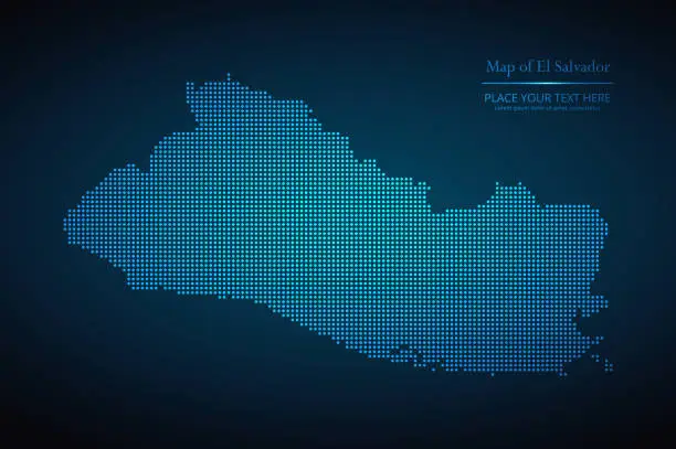 Vector illustration of Vector dotted style map of El Salvador in dark blue background