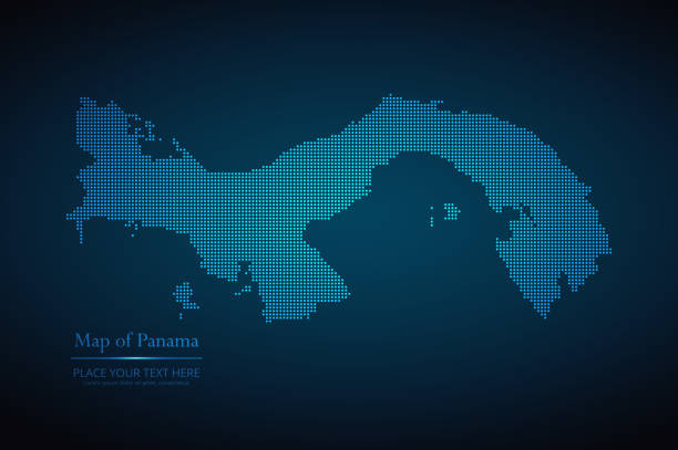 Vector dotted style map of Panama in dark blue background Vector dotted style map of USA in dark blue background design sphere and structure panamanian flag stock illustrations