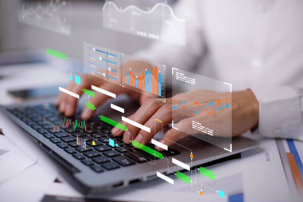 istock Planning analysis indicators and strategy buy and sell, Stock market Analyst working with Business Analytics and Data Management Systems, report with KPI and metrics connected database. 1483355611