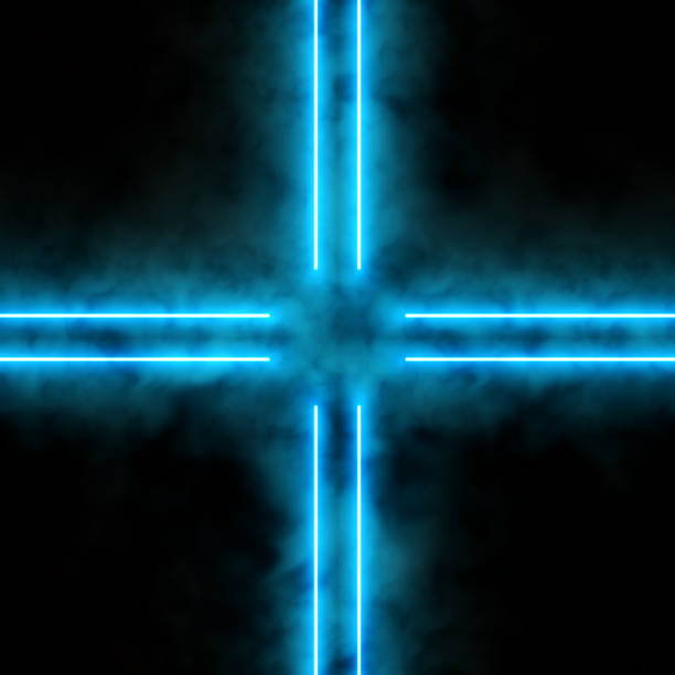 istock Blue Neon Cross In Smoke, 3D Render Fashion Design 1483355615