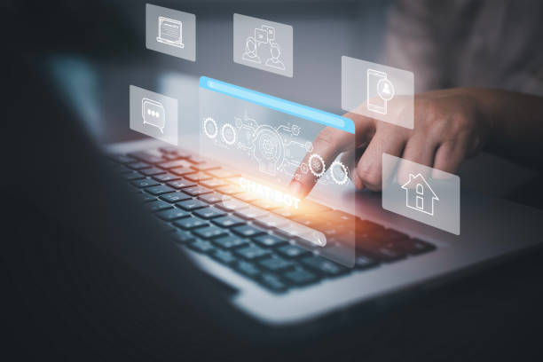 istock Businessman hold Laptop and touch Chat bot Chat with AI, Artificial Intelligence, System Artificial intelligence an artificial intelligence chatbot, Digital chatbot, Robot application, conversation 1483355676