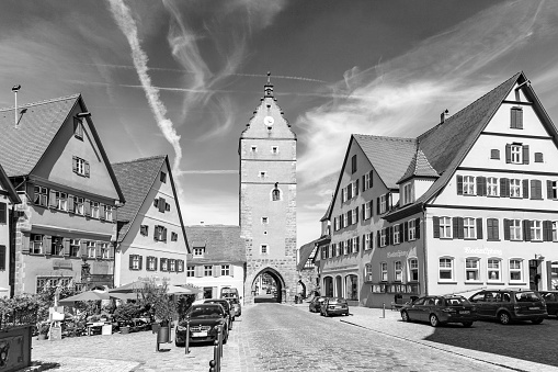 Dinkelsbuehl, Germany - July 29, 2009:  romantic Dinkelsbuhl, city of late middleages and timbered houses in Germany. Fortified by the emperor Henry V, Dinkelsbuehl received in 1305 the same municipal rights as Ulm.