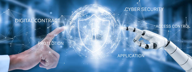 istock People hand and Hand robot touch virtual global with cyber security, login, User, identification information cyber security and encryption, secure access to users personal information, secure Internet 1483357283