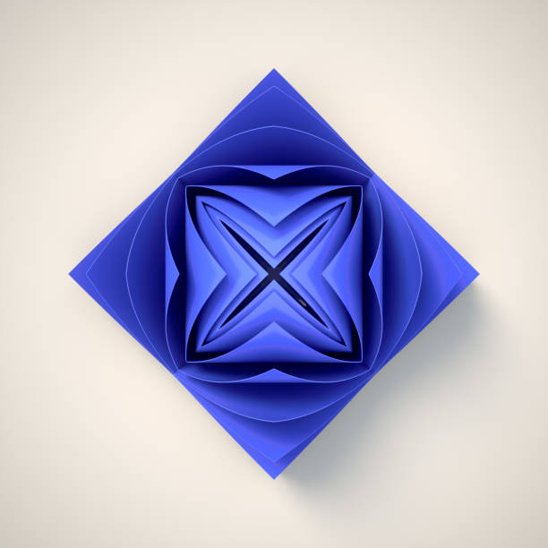 Blooming stylized dark blue flower bud on a white background. Abstract modern art design. Creative concept. 3d rendering digital illustration