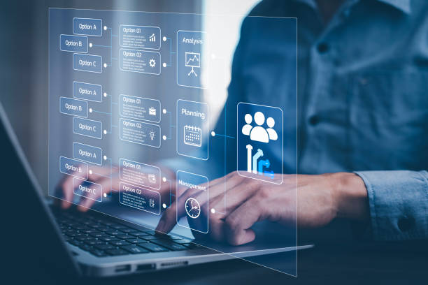 istock Working on laptops with Planning analysis and Project management online, Business people working laptops with the Project manager, software development or project management, boards on screen. Process 1483358127