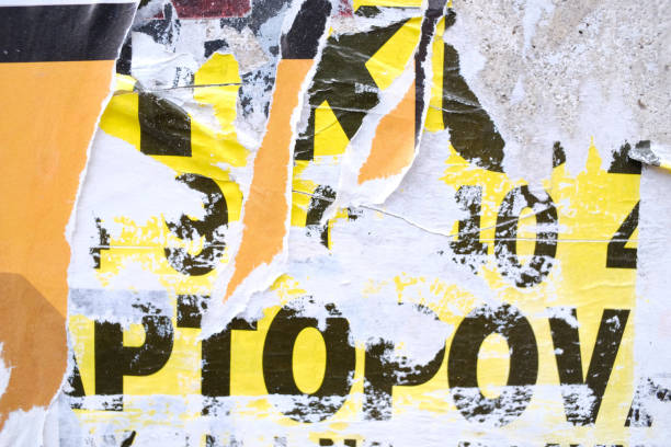 istock Torn street poster background, ripped old paper collage with text 1483358214