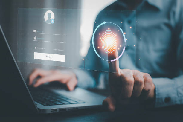 istock Businessman scanning a security system with his finger username and password, cybersecurity concept, information security and encryption, secure Internet access, Cyber security password login online. 1483358525