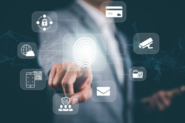 istock Hand touch fingerprint with virtual global with cyber security, login, User, identification information cyber security and encryption, secure access to users personal information, secure Internet 1483359515