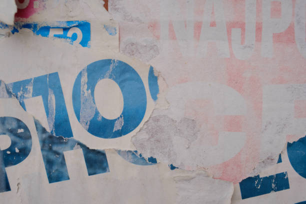 istock Torn street poster background, abstract old paper collage with text 1483360311