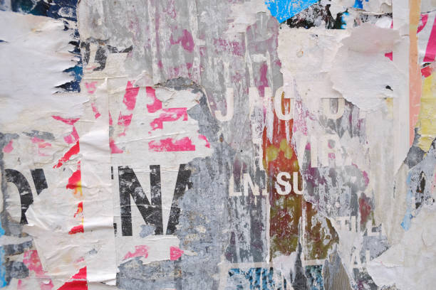 istock Torn street poster background, messy and abstract paper collage 1483360354
