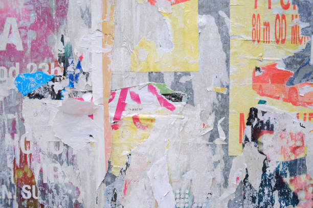 istock Torn street poster background, messy and abstract paper collage 1483360366