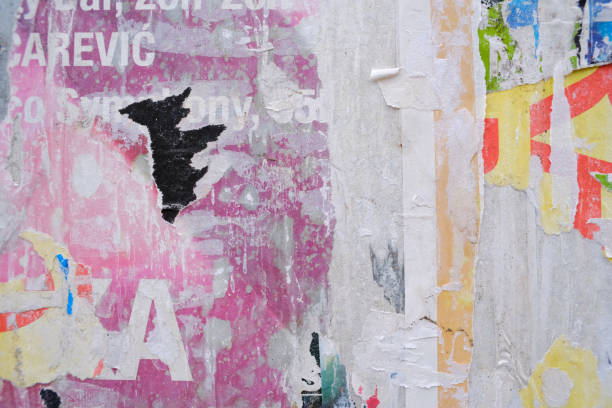 istock Torn street poster background, messy and abstract paper collage 1483360367