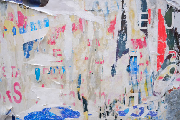 istock Torn street poster background, messy and abstract paper collage 1483360372