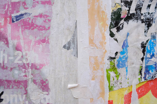 istock Torn street poster background, messy and abstract paper collage 1483360398
