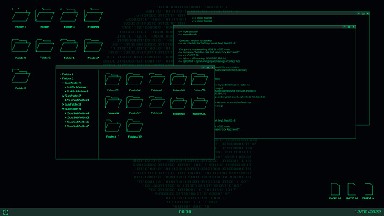 Hacker And Programmer Desktop Interface Code Window And Folders Vector ...