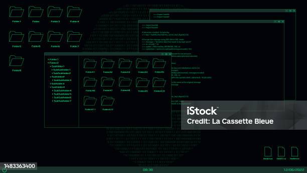Hacker And Programmer Desktop Interface Code Window And Folders Vector ...