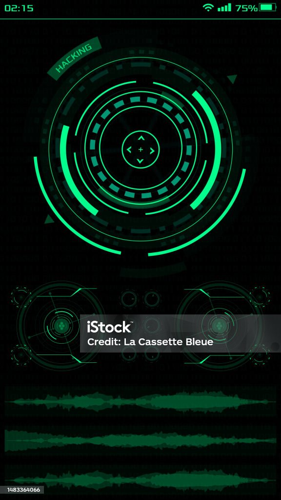 Hacker Phone Interface With Audio Wave And Loading Circle Stock ...