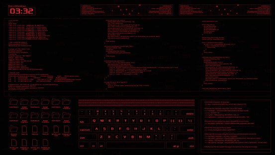 Spy And Hacker Code Window Interface With Keyboard Vector Hud Stock ...