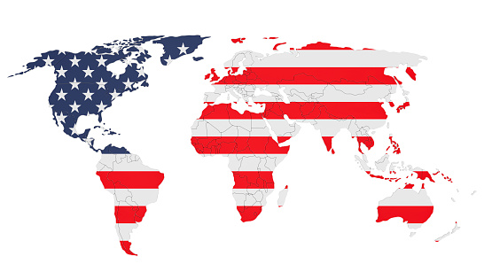 The USA flag on the Earth map. 3D rendering isolated on white background