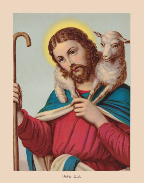 The Good Shepherd, chromolithograph, published in 1896 The Good Shepherd, Chromolithograph, published in 1896. jesus the good shepherd stock illustrations