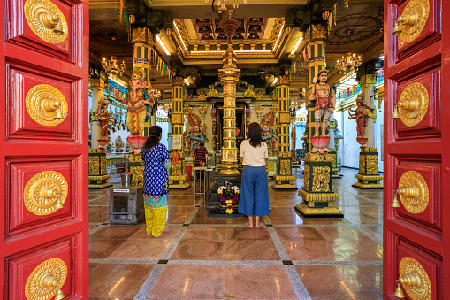 Georgetown, Penang, Malaysia - February 15, 2023: Built in 1833, the Arulmigu Sri Mahamariamman Temple in George Town is the oldest Hindu temple in Penang, Malaysia.