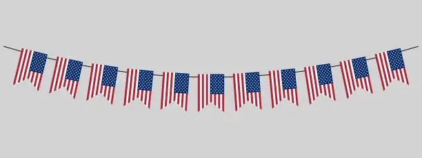 Vector illustration of USA festive bunting flags in US traditional colors, 4th of July, american holidays vector banner