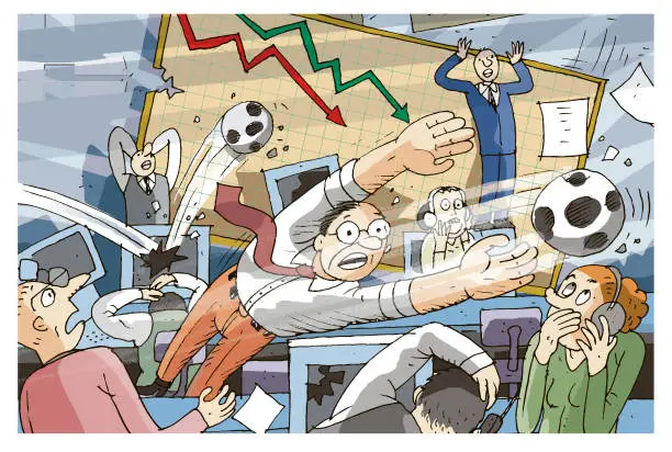 Vector illustration of football club stocks fall