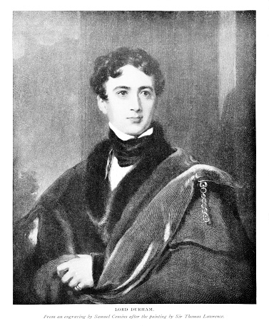 Portrait of John George Lambton, 1st Earl of Durham, (April 12, 1792–July 28, 1840) by Sir Thomas Lawrence, an English artist. Engraving published in 1897. Original edition is from my own archives. Copyright has expired and is in Public Domain.