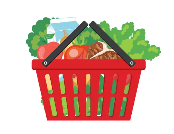 Vector illustration of Grocery Basket Filled With Foods