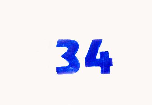 Blue Tile Address: 34 on White Background