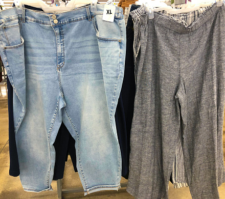 Size XL Jeans Hanging on Retail Rack