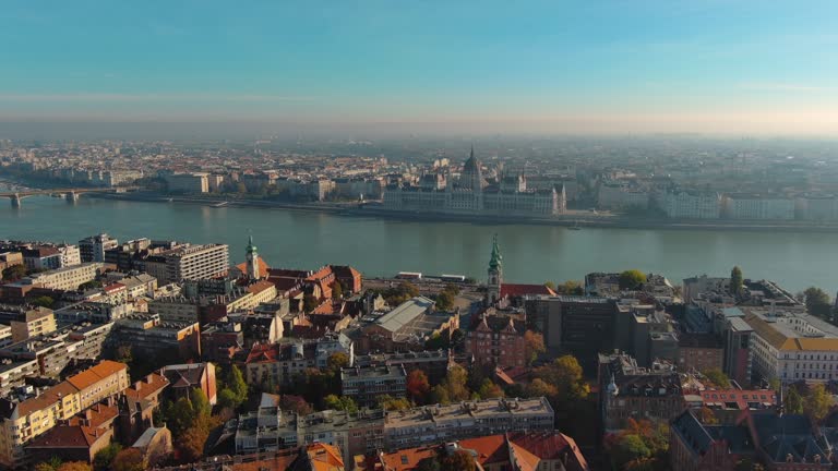 Aerial view of Hungarian Parliament Building in Budapest. Hungary Capital Cityscape at daytime