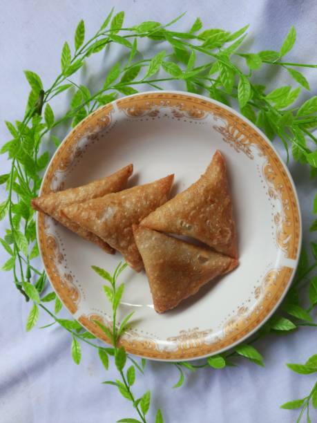 Indonesian Vegetable sambusa with meat fish filling on a mini plate