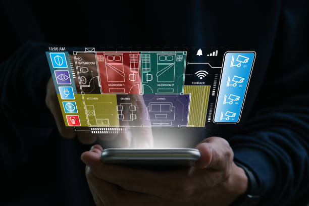 istock Smart home concept.Hand of man using smart home control app on mobile phone.Remote home control.Smart home technology. 1483406920