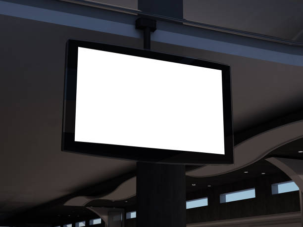istock Hanging LCD screen on the shopping mall. 3d rendering illustration. 1483406924