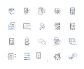 istock Mobile technology outline icons collection. Smartphone, Apps, Mobile, Wireless, Network, Telecommunication, Internet vector and illustration concept set. Android, 4G, IOS linear signs 1483408262