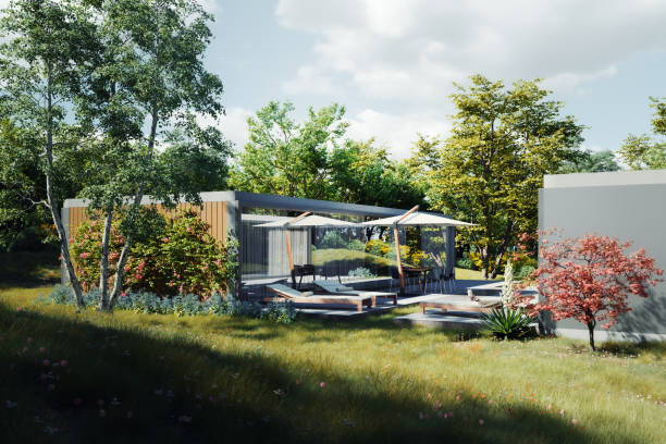 istock Modern house with lush garden 1483409034