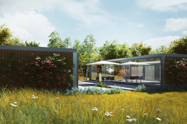 istock Modern house with lush garden 1483409094