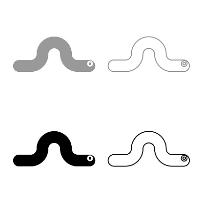 Worm earth earthworm rainworm caterpillar angleworm annelida invertebrate crawling larva set icon grey black color vector illustration image simple solid fill outline contour line thin flat style
