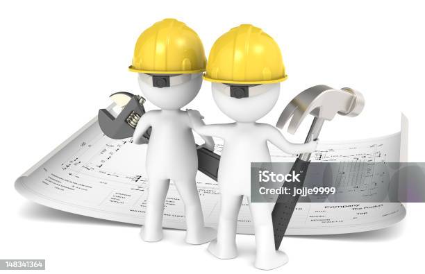 Project Planning Stock Photo - Download Image Now - Blueprint, Characters, Construction Worker