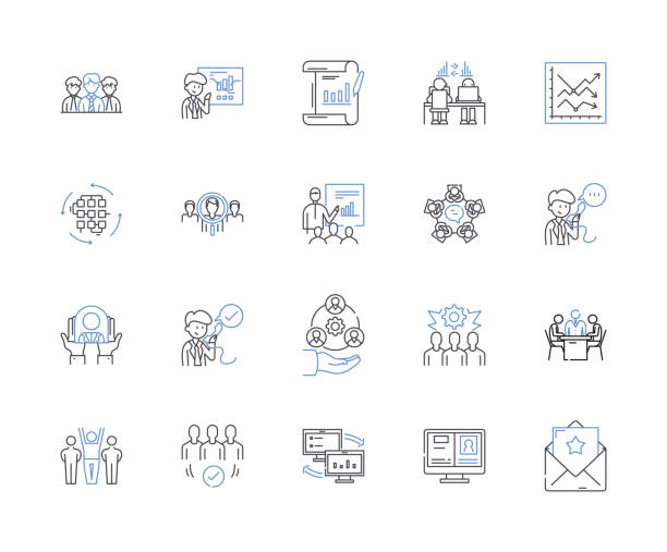 Management and office outline icons collection. Office, Management, Staff, Files, Documents, Administration, Clerical vector and illustration concept set. Supervision, Productivity, Computers linear signs Management and office line icons collection. Office, Management, Staff, Files, Documents, Administration, Clerical vector and linear illustration. Supervision, Productivity, Computers outline signs set file clerk stock illustrations