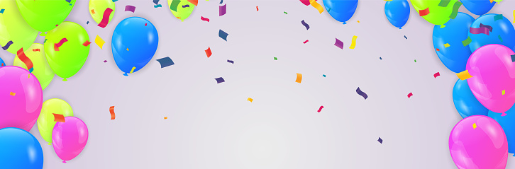 Happy Birthday background with colorful balloons and confetti. Vector illustration.