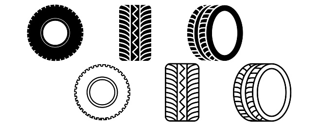 outline silhouette tire icon set isolated on white background