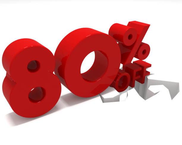 istock Red eighty percent off. Discount 80%.with impact effect on the ground. 3D illustration 1483420261