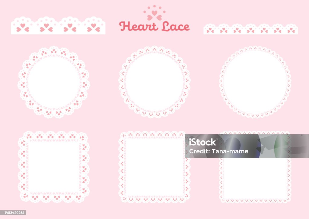Hearts Pattern Frame Heart Motif Lace Frame And Line Set 2 Pink Pattern On White Stock ...